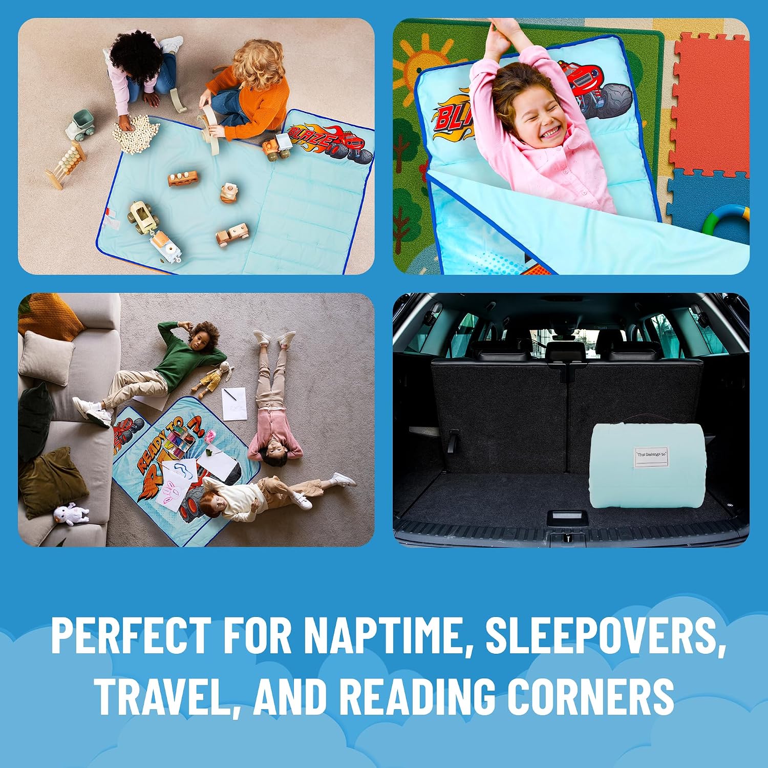 Jay Franco Kids Nap Mat with Embedded Pillow & Blanket – Soft 46"x20" Microfiber Sleeping Bag with Name Tag & Handle for School, Travel, Sleepover