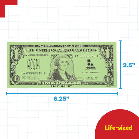 LEARNING ADVANTAGE One Dollar Play Bills, Set of 100, Sized Like Real Cash