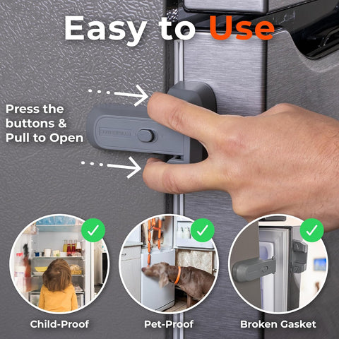 2-Pack Child Proof Fridge Lock with Adhesive - No Tools Required - Refrigerator Lock for Kids - Freezer Latch to Keep Door Closed - for Toddlers, Cats, & Dogs.