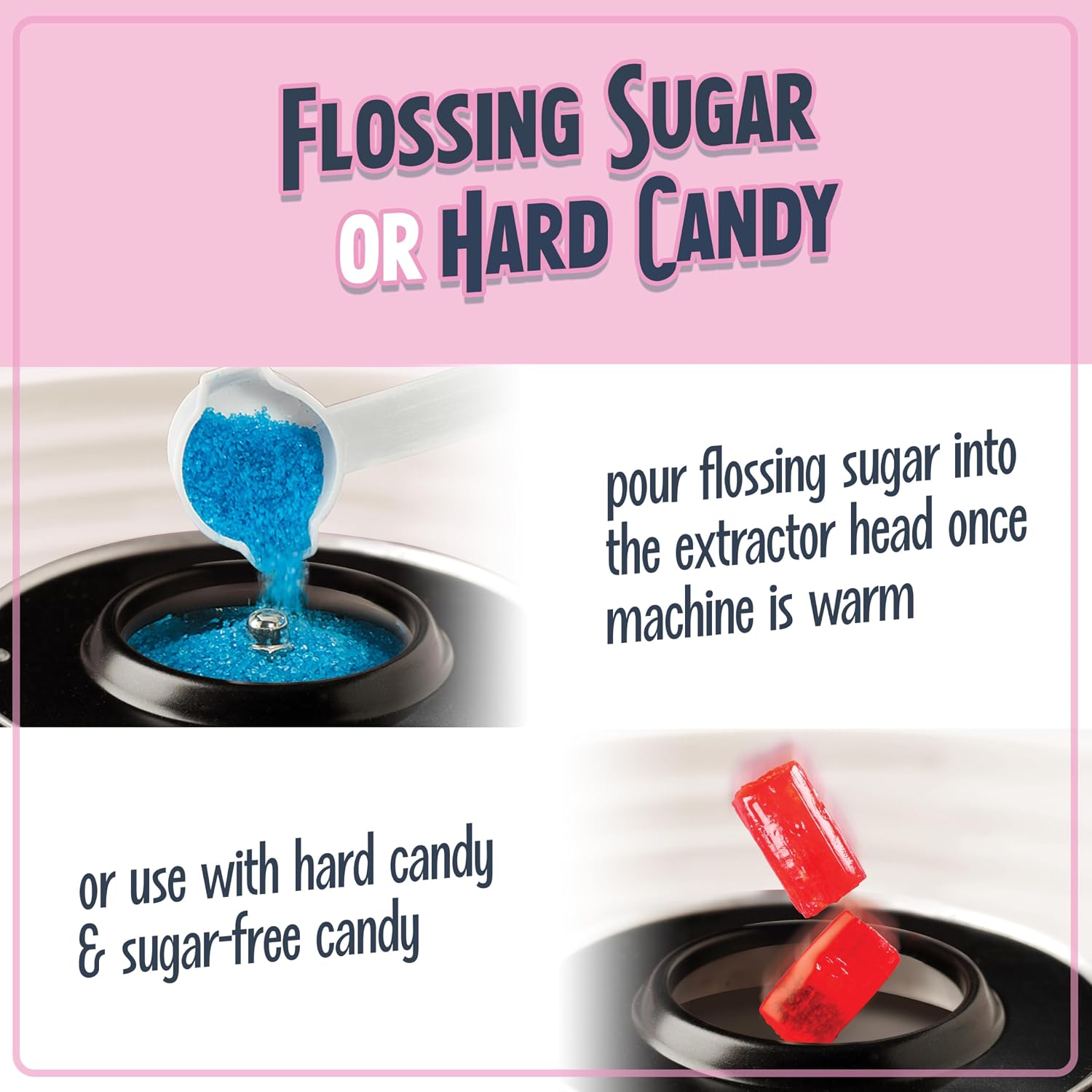 Nostalgia Cotton Candy Machine -Cotton Candy Maker With 2 Reusable Cones, 1 Sugar Scoop - Cotton Candy Machine for Kids Works with Flossing Sugar or Hard Candy for Fun & Convenience-Pink