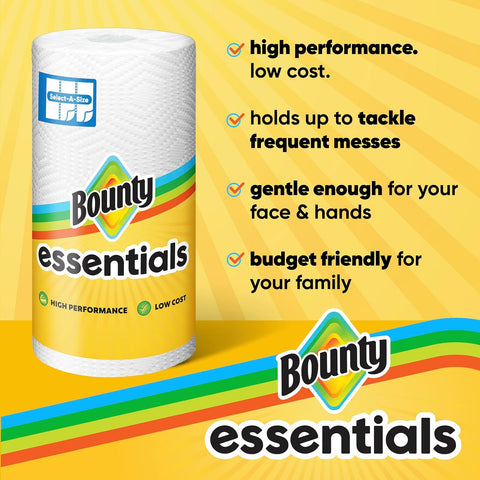 Bounty Essentials Select-A-Size Paper Towels, 6 Double Rolls, White, 108 Sheets Per Roll