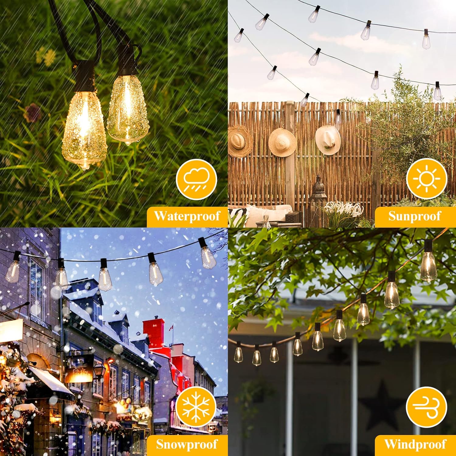Brightever 120FT Outdoor String Lights 62 Bulbs, Waterproof Patio Lights