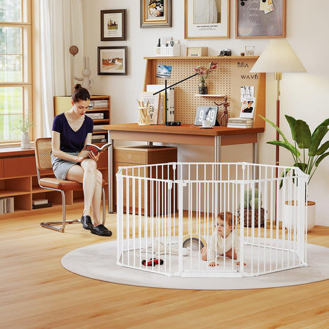 190" Extra Wide Baby Gate Playpen, Adjustable Baby Fence Play Yard