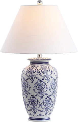 JONATHAN Y Juliana 26.25" Chinoiserie Ceramic Urn Table Lamp, Blue/White