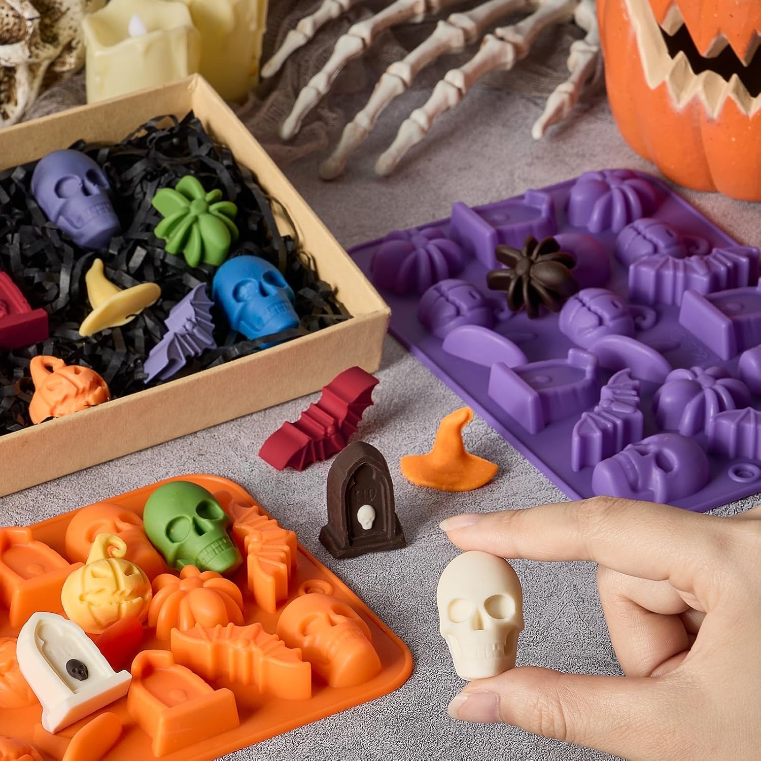 JOERSH Halloween Chocolate Silicone Molds, 72 Cavities, 4Pcs