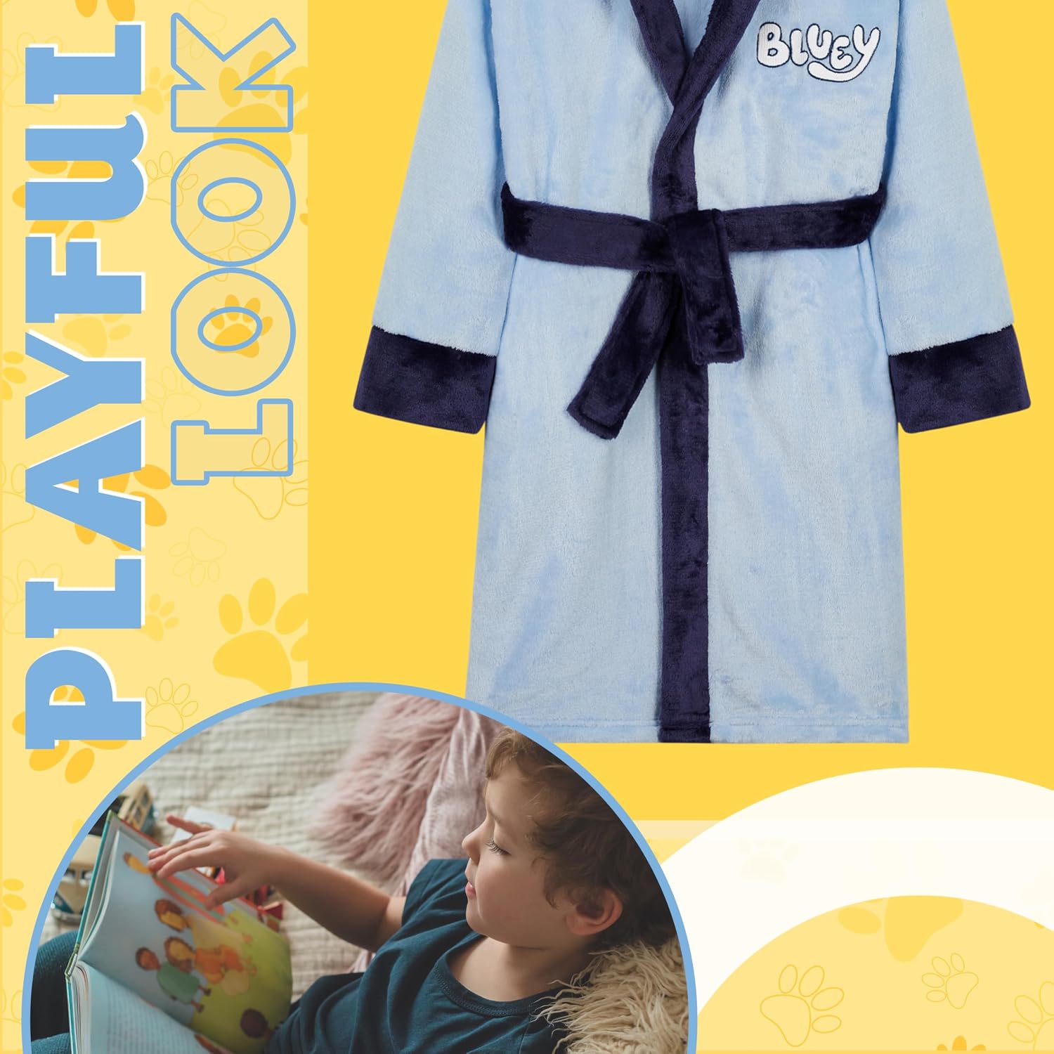 Bluey Robe for Kids, Toddlers, Sizes 18M–8Y with 3D Hood, Fleece Bathrobe, Soft Dressing Gown, Loungewear, Gifts for Girls