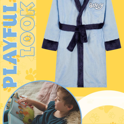 Bluey Robe for Kids, Toddlers, Sizes 18M–8Y with 3D Hood, Fleece Bathrobe, Soft Dressing Gown, Loungewear, Gifts for Girls