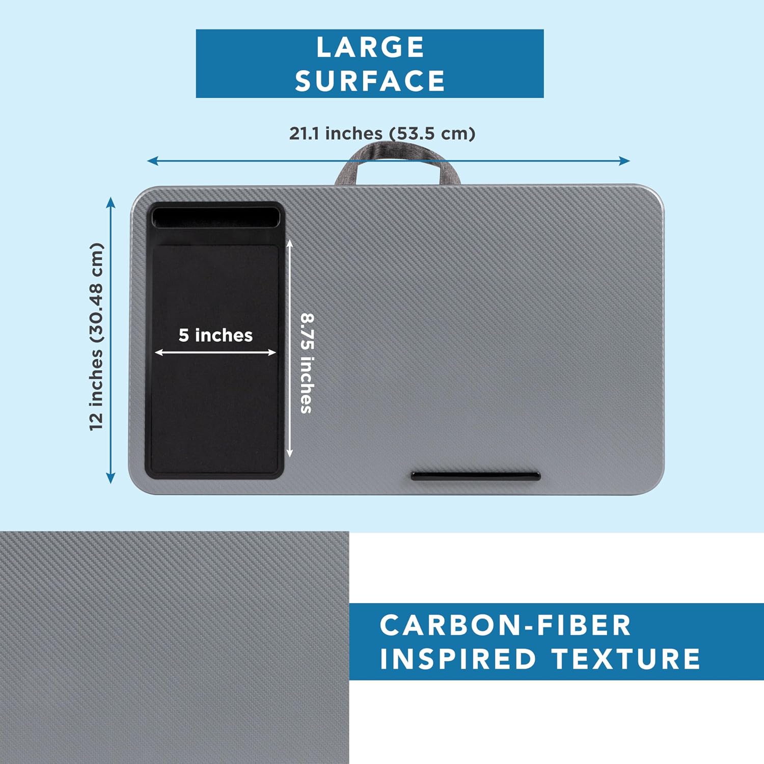 LAPGEAR Home Office Left-Hand Lap Desk – Silver Carbon, Fits 15.6” Laptops