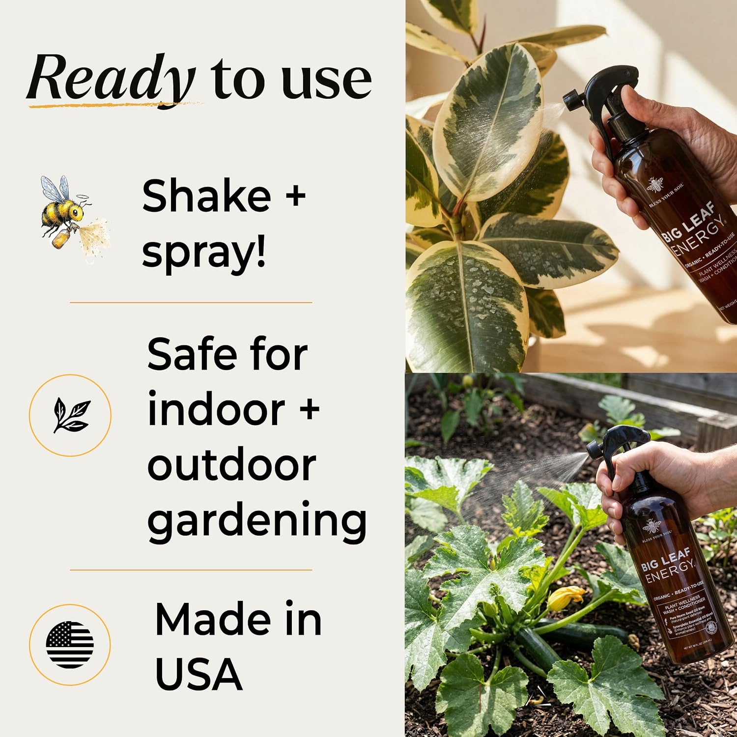 Big Leaf Energy Organic Neem Oil Spray for Plants, Indoor + Outdoor, 16oz