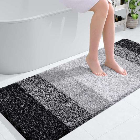 OLANLY Bathroom Rug Mat 54x24, Extra Soft and Absorbent Microfiber Bath Rugs, Non-Slip Plush Shaggy Bath Carpet, Machine Wash Dry, Bath Mats for Bathroom Floor, Tub and Shower, Black