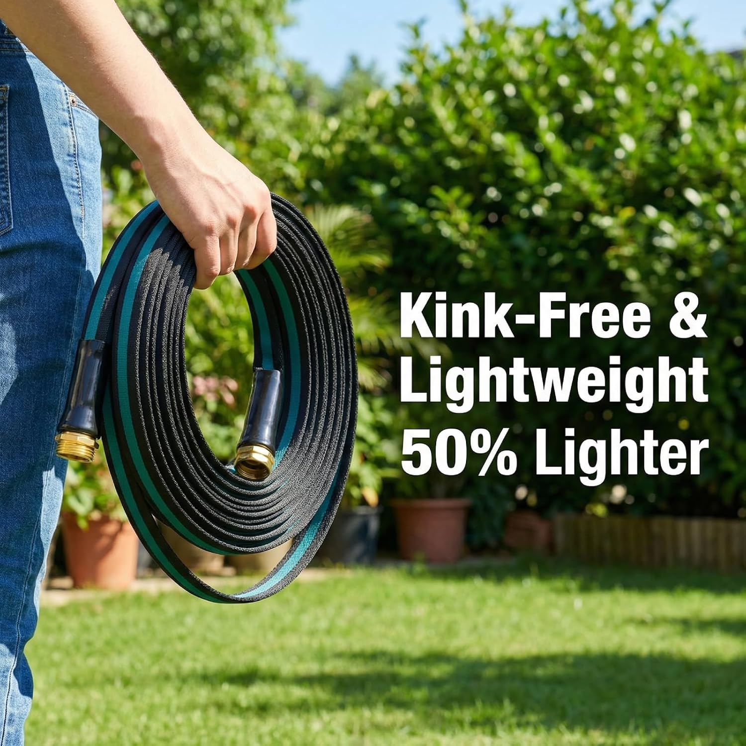 50FT Lightweight Garden Hose – Kink-Resistant, Flexible, High-Pressure Hose for Outdoor Watering, Lawn Care, Garden, and Car Cleaning