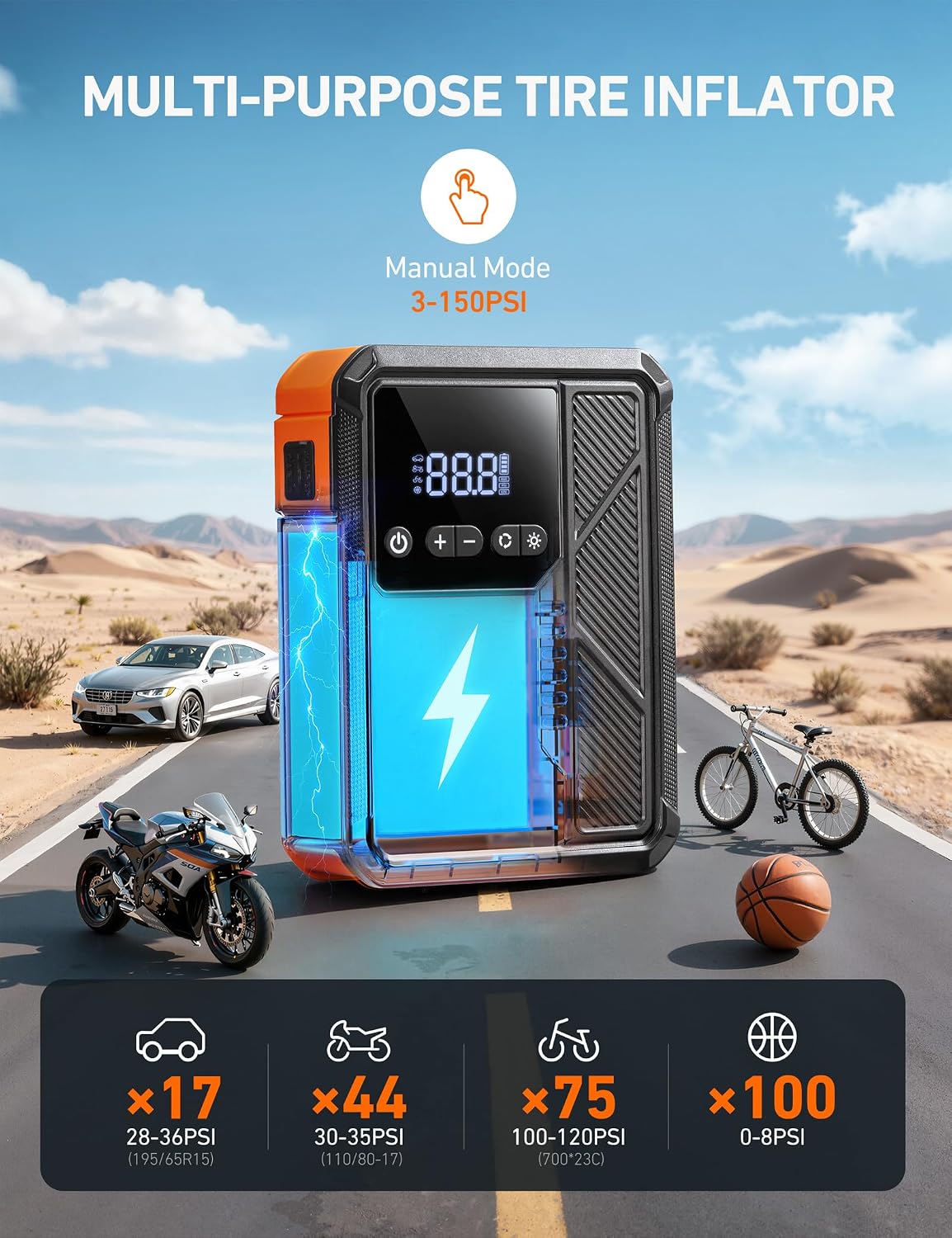 AstroAI 3000A Jump Starter with Air Compressor, 12V Jump Box