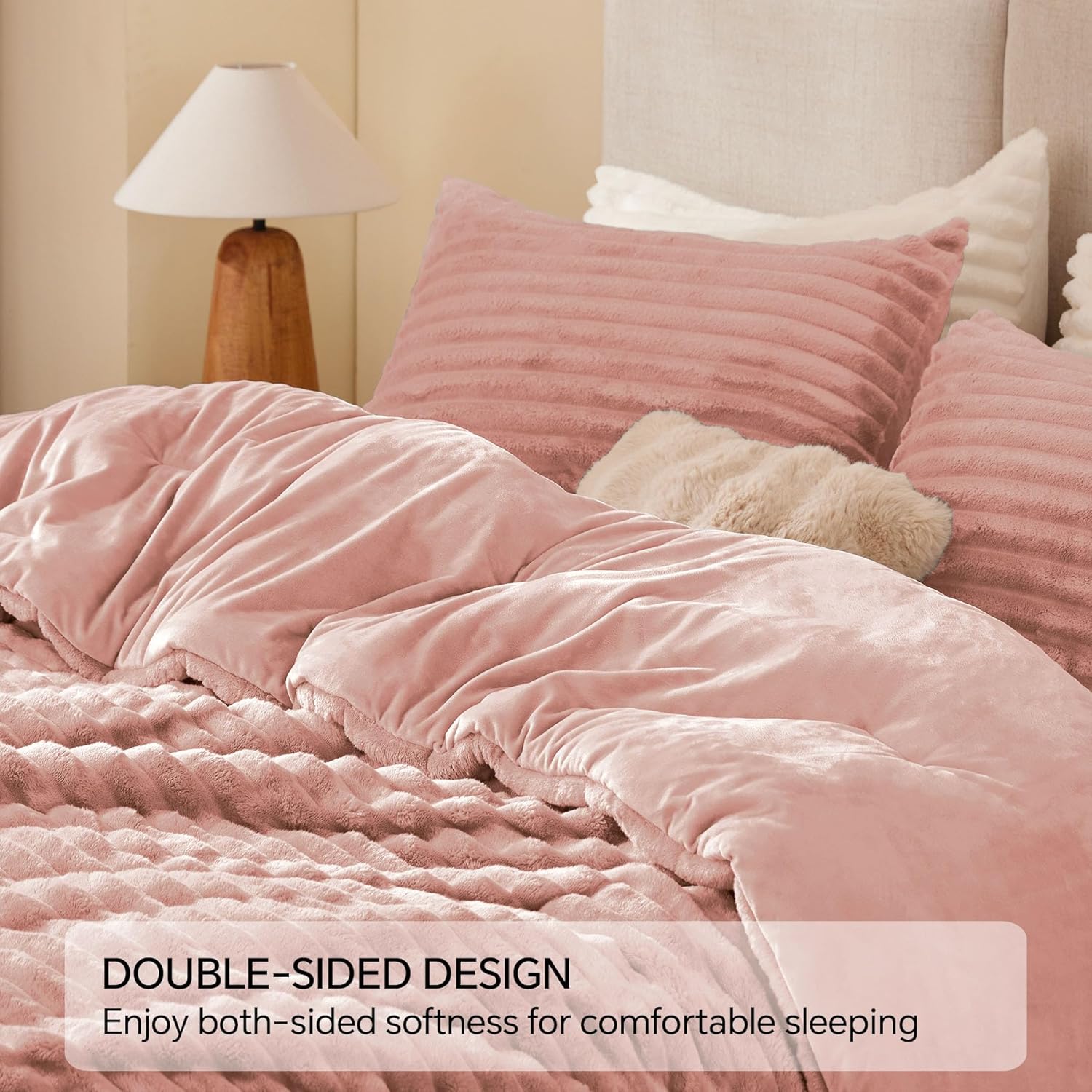 BEDELITE Fleece Twin/Twin XL Comforter Set, Fluffy Bed Set, Dusty Pink