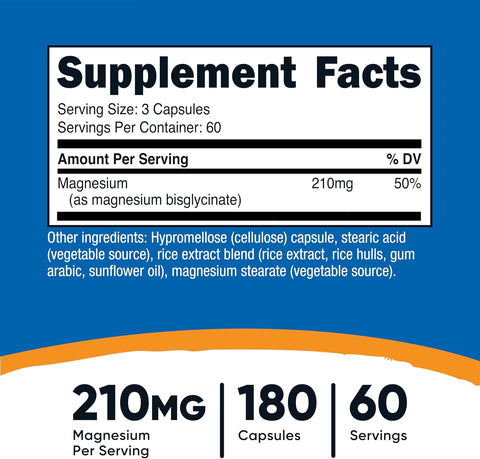Nutricost Magnesium Glycinate Capsules, 180 Capsules, 210mg