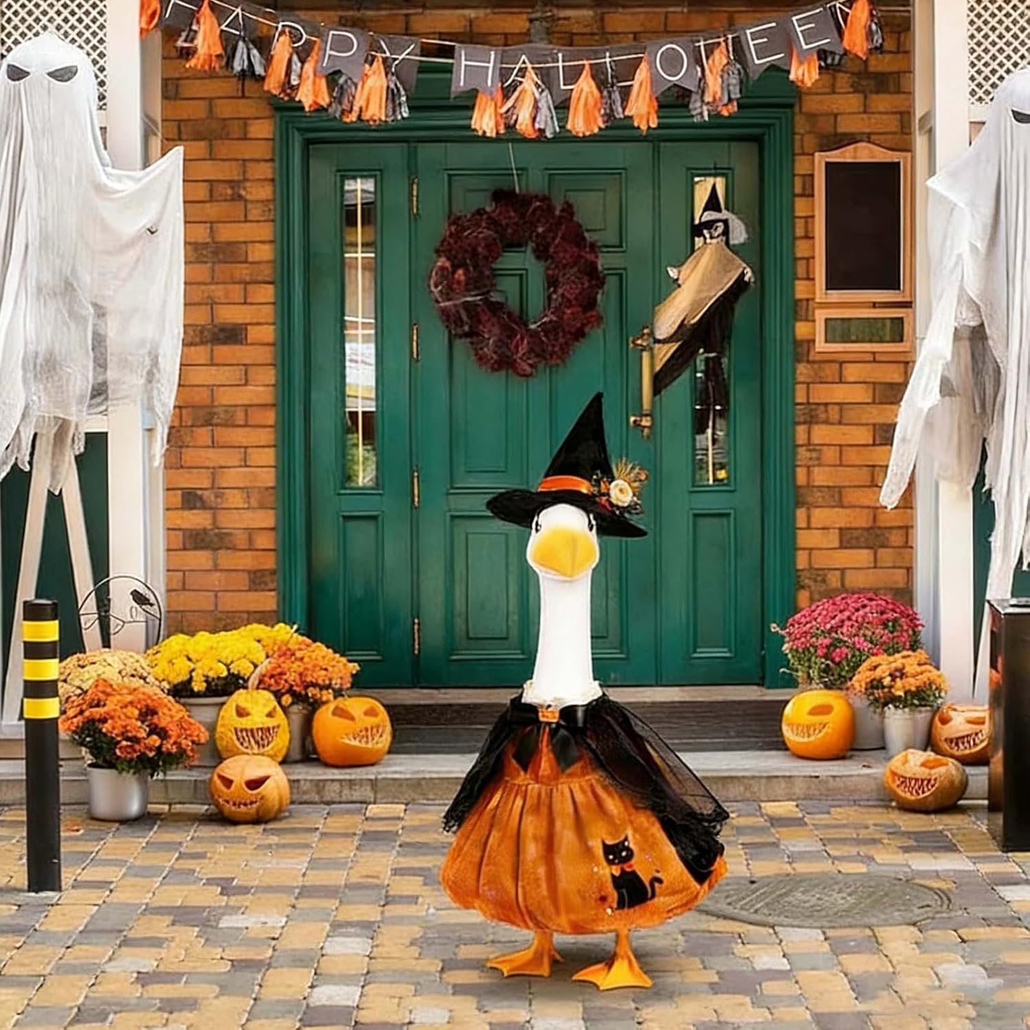 Mtsebmves Pumpkin Wizard Porch Goose Outfit Witch Geese Costume 23-Inch Porch Goose Dress for Yard Lawn Outdoor Garden Patio