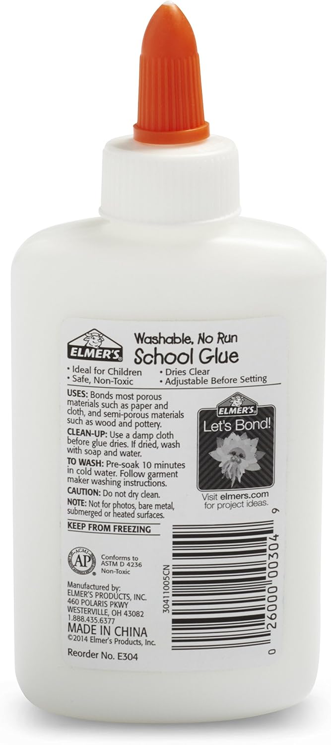 Elmer's bundle Washable Liquid School Glue, White, Dries Clear, 4 fl oz Plus Disappearing Purple Elmer's School Glue Stick, 7g, 2pk