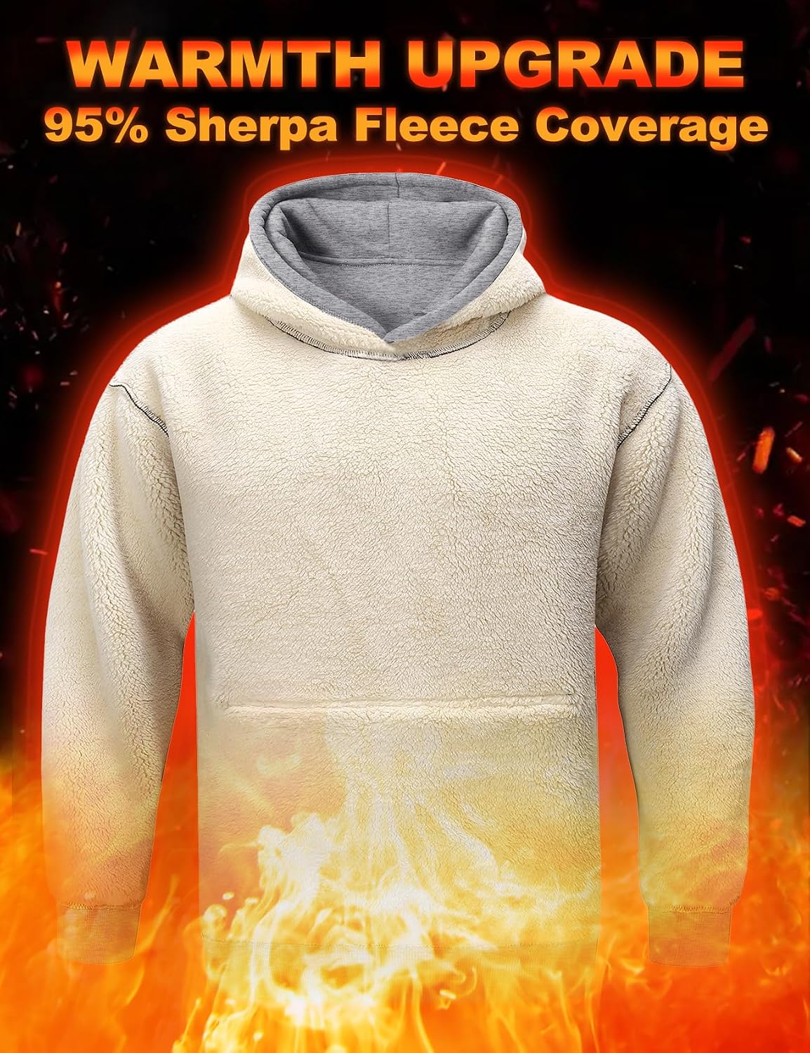 Flygo Men's Casual Fleece Sherpa Lined Hoodie Winter Warm Pullover Hooded Sweatshirt