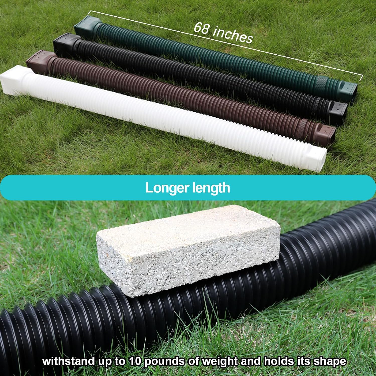 plusgutter Black-2pack Rain Gutter Downspout Extensions Flexible, Drain Downspout Extender,Down Spout Drain Extender, Gutter Connector Rainwater Drainage,Extendable from 21 to 68 Inches