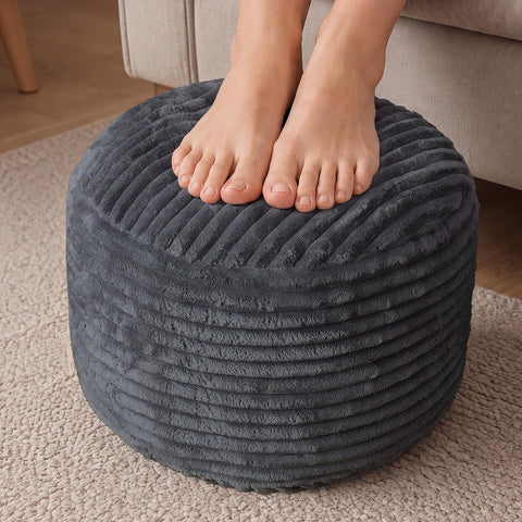 Round Pouf Ottoman,Corduroy Foot Rest,Dark Grey,18x14 in
