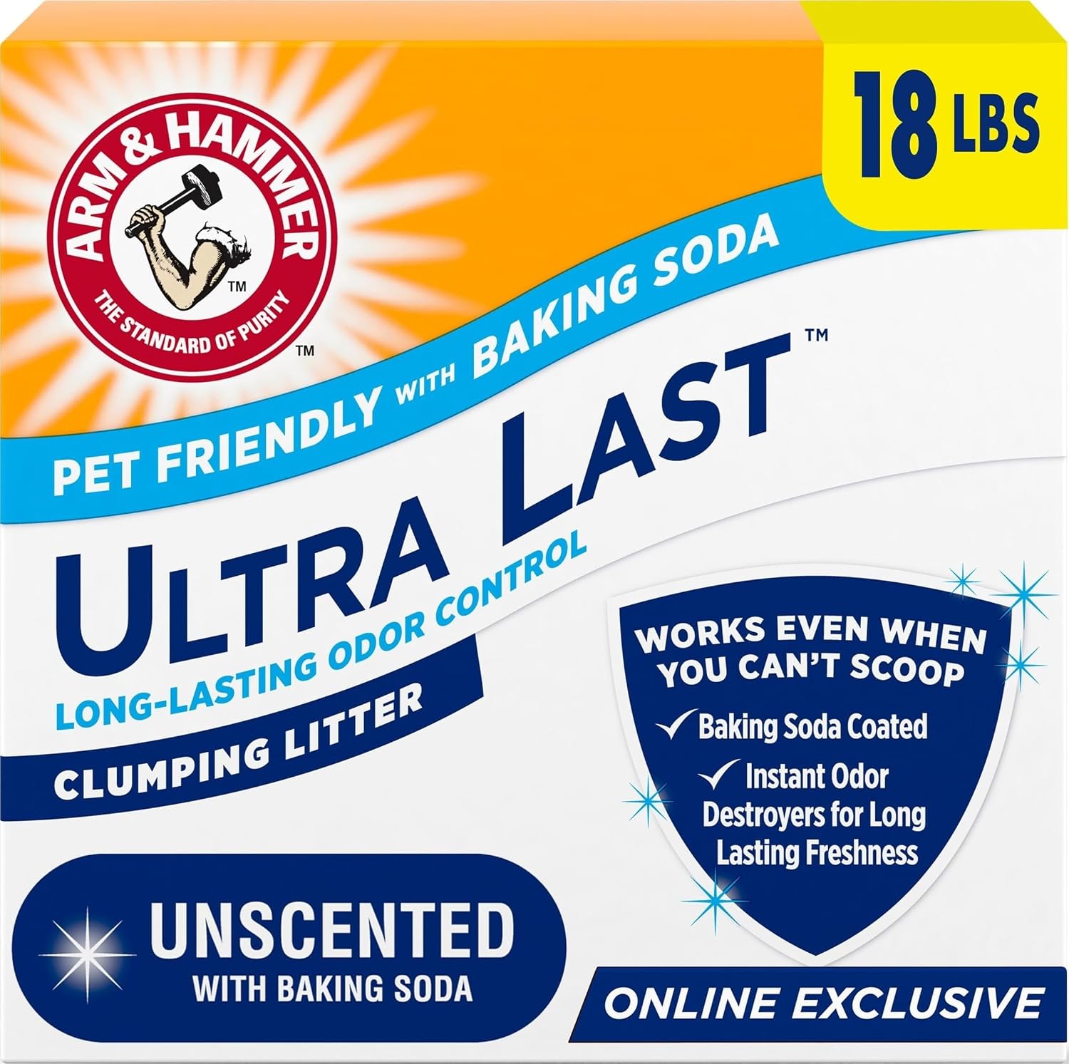 ARM & Hammer Ultra Last Clumping Cat Litter, Unscented, MultiCat, 18 Lbs