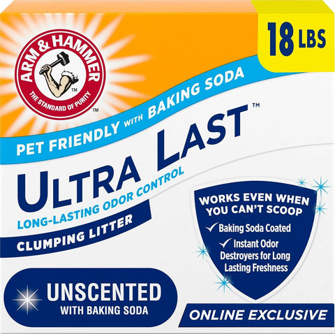 ARM & Hammer Ultra Last Clumping Cat Litter, Unscented, MultiCat, 18 Lbs