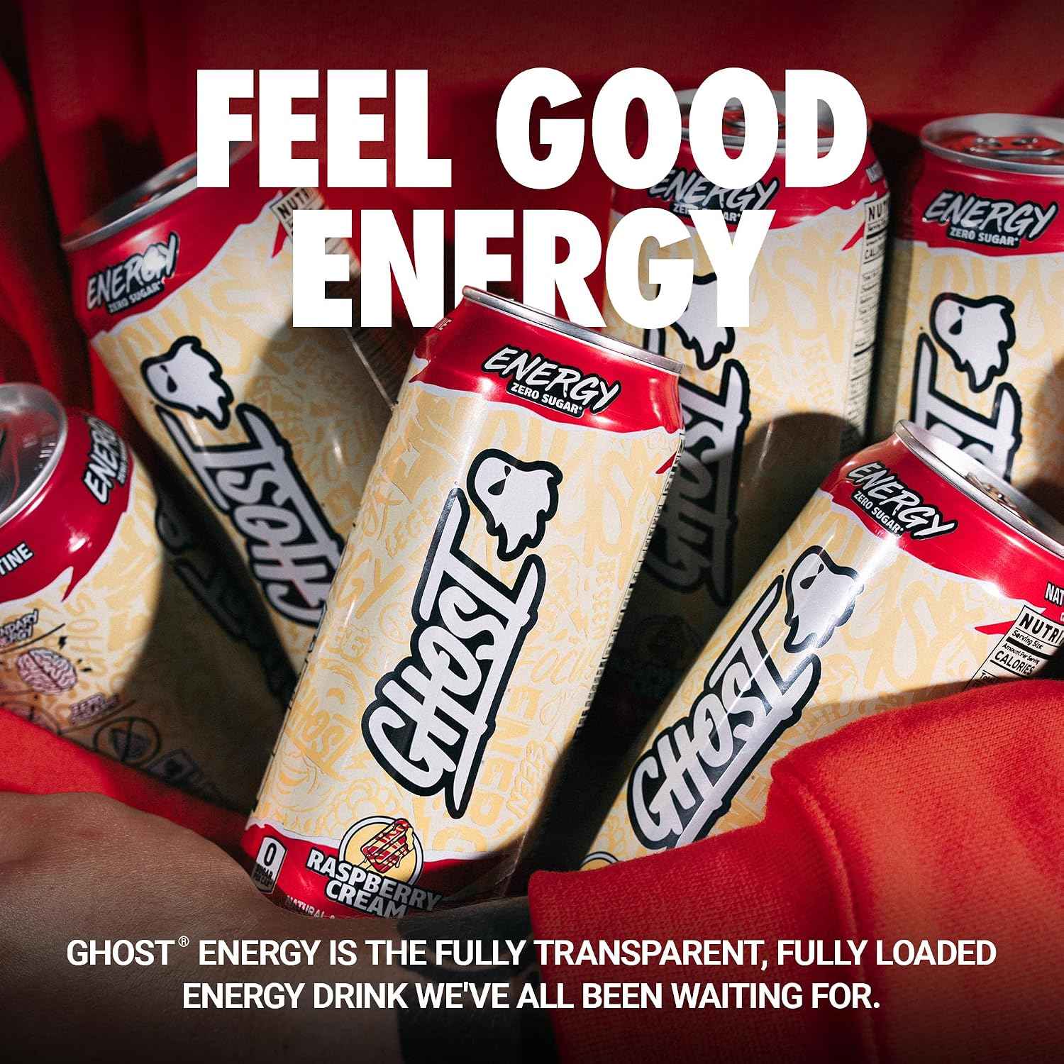 GHOST Energy Drink, Zero Sugars, 12-Pack, Raspberry Cream, 16oz