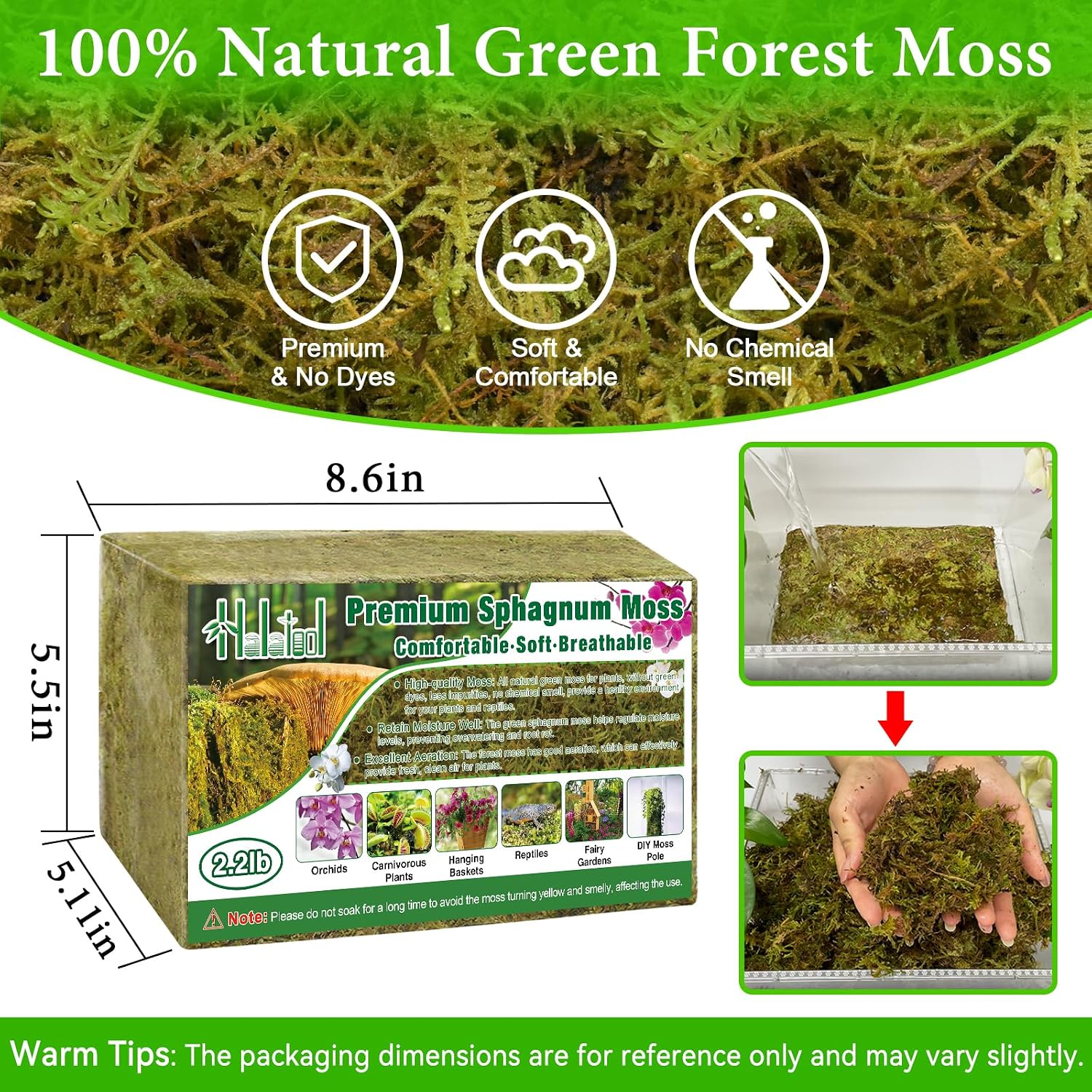 Halatool 2.2 LB Natural Green Forest Moss, 50 QT Long Fiber Sphagnum Moss