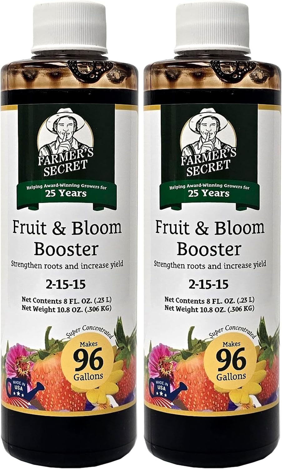 Farmer’s Secret Fruit & Bloom Booster Fertilizer - Super Concentrated - Boosts Flowering and Yield on All Varieties of Fruits, Vegetables and Flowers (8oz) (Pack of 2)
