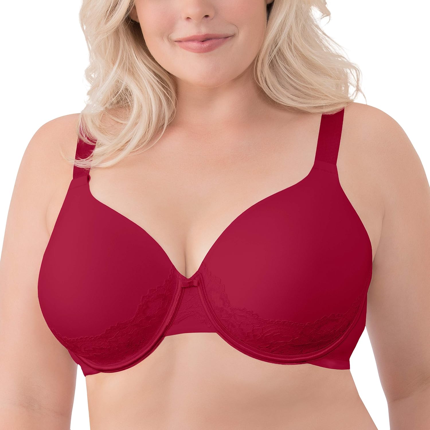 Vanity Fair Women's Full Figure Beauty Back Smoothing Bra with Lace, 4-Way Stretch Fabric, Lightly Lined Cups up to DD