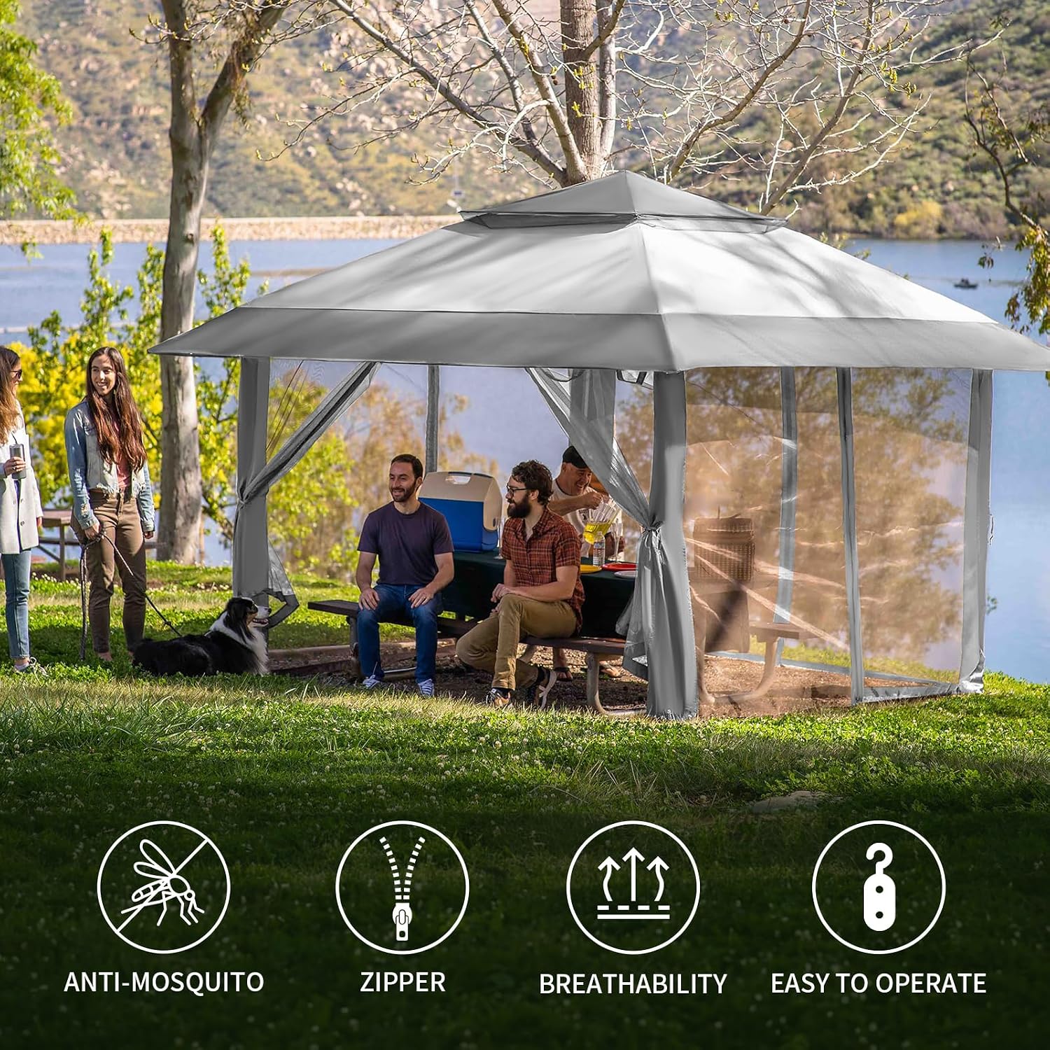 CROWN SHADES Gazebo Replacement Mosquito Netting, 10 x 10ft, Grey