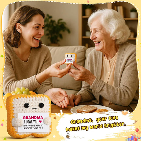 Gifts for Grandma from Granddaughter, Grandson - Funny "I Loaf You" Crochet Toast - Unique Mothers Day, Birthday, Christmas Gift for Grandma, Nana, Gigi - Cute Keepsake & Décor
