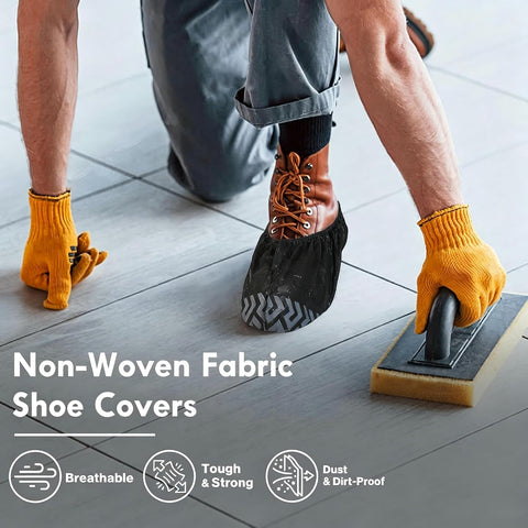 Shoe Covers Disposable Non-Slip - Black Shoe Covers for Indoors,50Pcs Booties for Shoe cover,Fits Up To 11 US Men and 13 US Women Size,Non-Woven Fabric