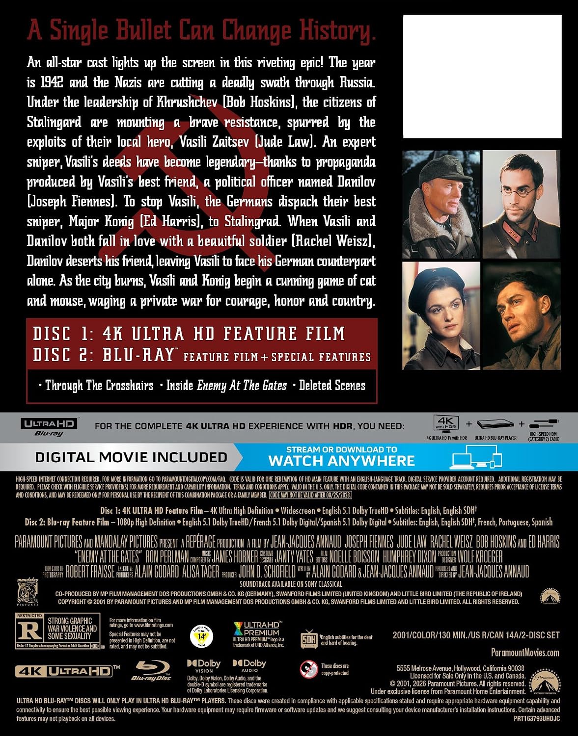 Enemy at the Gates (Limited Edition SteelBook) [4K UHD + Blu-ray + Digital]