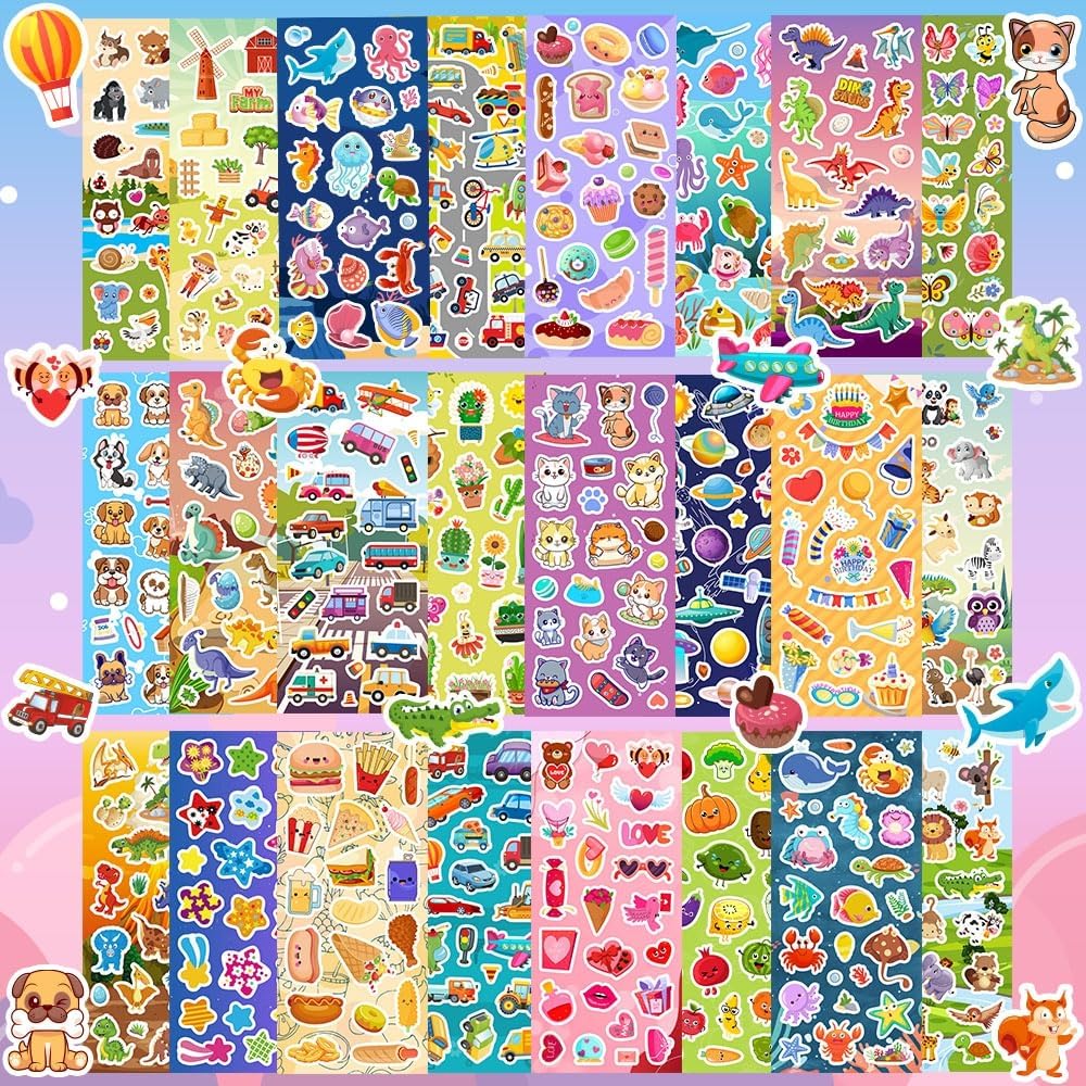 24 Sheets Stickers for Kids & Toddlers, Cute Kids Stickers Variety Pack