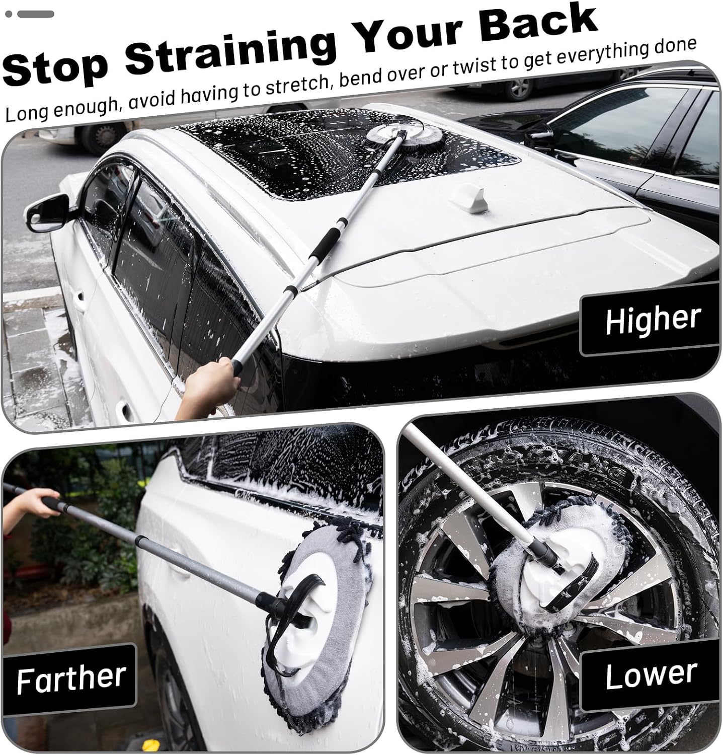 62" Car Wash Brush kit with Long Handle & Scratch-Free Refill Head