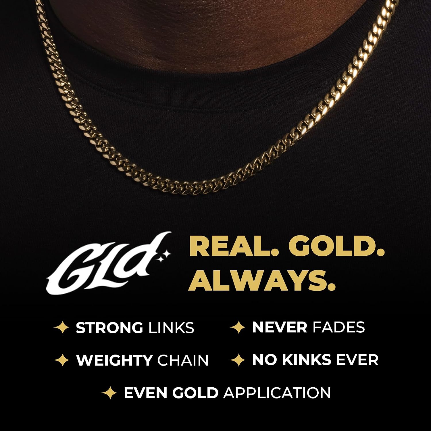 GLD Cuban Link Chain for Men and Women - Gold-Plated Micro Cuban Chain with Premium Storage Travel Pouch - Snatch-Proof Clasp, Sweat-Proof and Fade-Resistant - Lifetime Quality, Designed in Miami