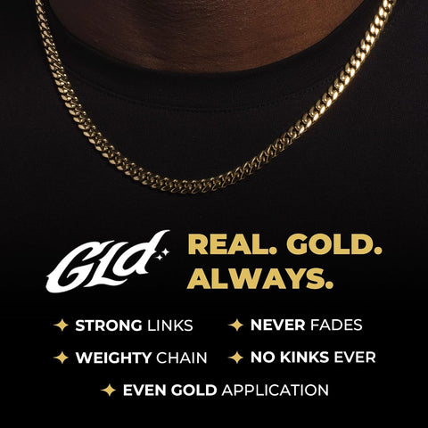 GLD Cuban Link Chain for Men and Women - Gold-Plated Micro Cuban Chain with Premium Storage Travel Pouch - Snatch-Proof Clasp, Sweat-Proof and Fade-Resistant - Lifetime Quality, Designed in Miami