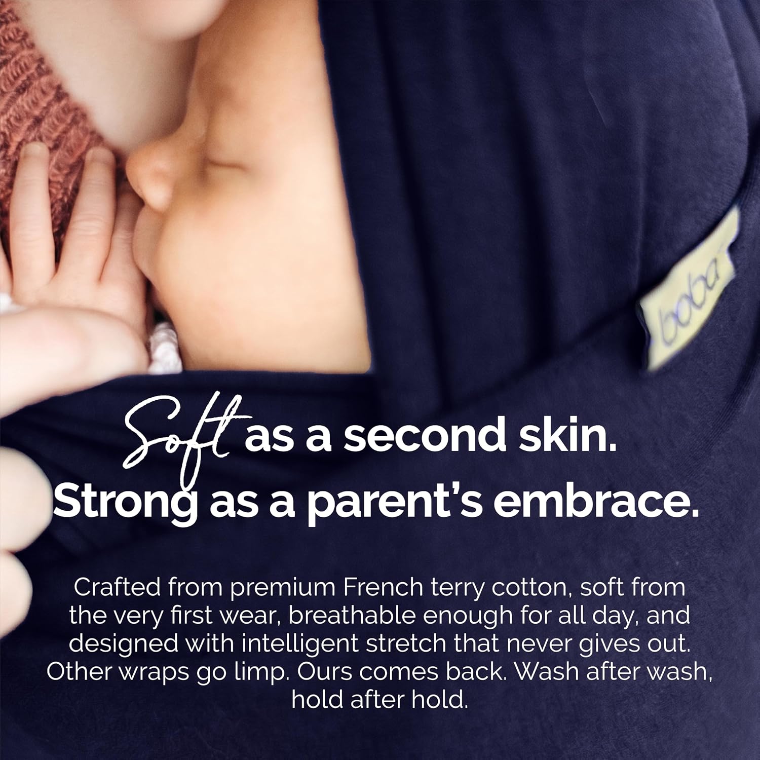 Boba Baby Wrap Carrier - Stretch Cotton Newborn Sling, Navy Blue