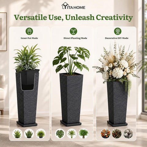 YITAHOME 2pcs Tall Planters 32" with Detachable Inner Pot, Outdoor Planter