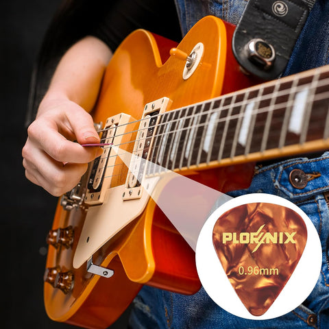 30 pack Celluloid Guitar Picks - 3 Different Thickness Colorful Guitar Pick with Metal Storage Box, Guitar Picks for Acoustic Guitar, Electric Guitar, Bass, Ukulele, 0.46mm/ 0.71mm/ 0.96mm