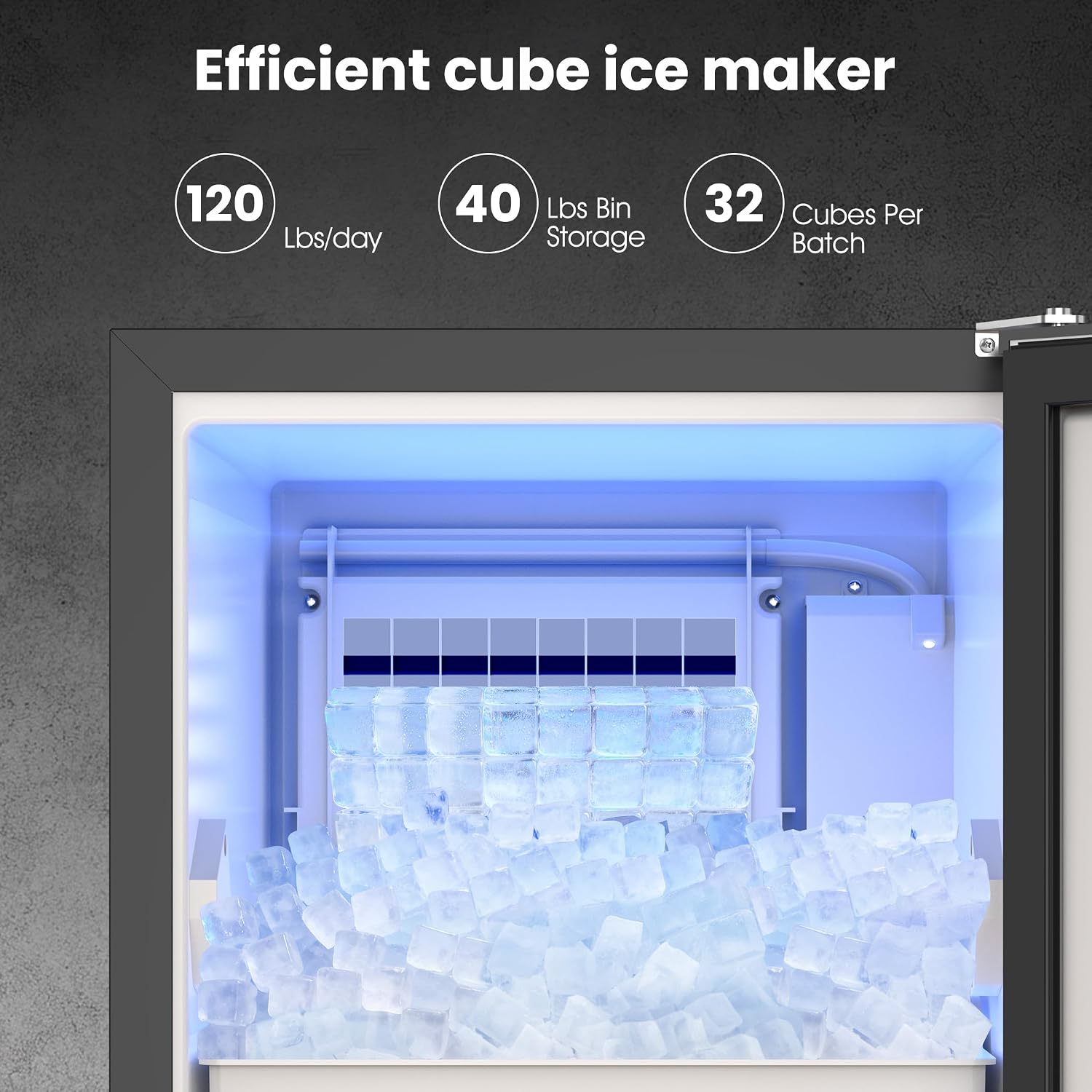 Coolake Ice Maker Under Counter 120lbs/day with 40lbs Storage, Outdoor Built-in Ice Maker Machine, Stainless Steel Self-cleaning Gravity Drainage Freestanding Ice Machine for Party Home Bar Restaurant