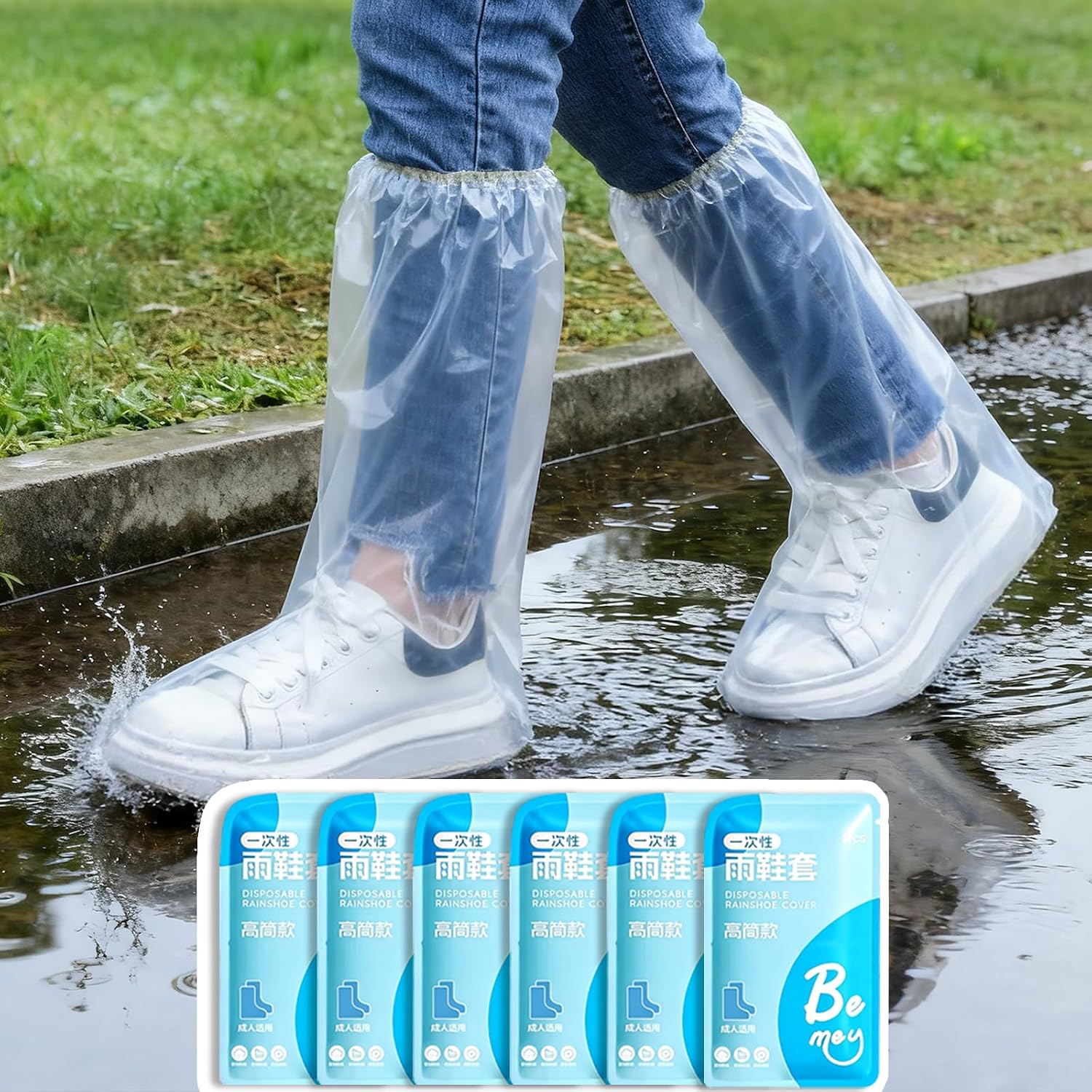 12 Pcs Individually Packaged Long Rain Shoe Covers, Extended Length Clear Adults Shoe Ponchos, Anti-slip Plastic Rain Boot Covers, Perfect for Adults & Disney Trips (Clear Adults L 12Pcs/6Pairs)