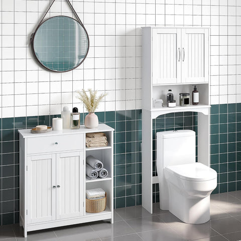 Yaheetech Bathroom Storage Cabinet with Drawer and 2 Beadboard Doors, White