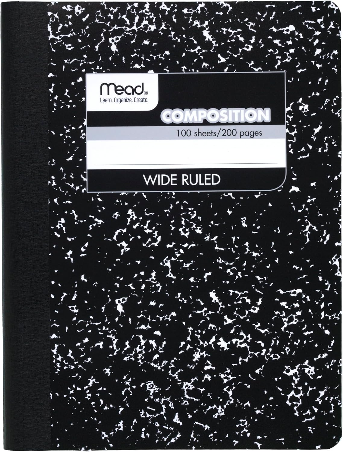 Mead Composition Notebook, Wide Ruled Paper, 7.5" x 9.75", 100 Sheets, Black Marble (09910)