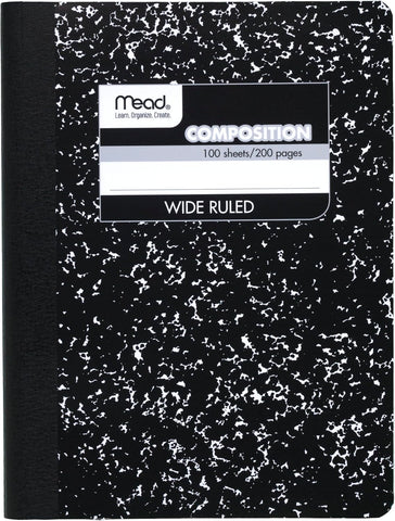 Mead Composition Notebook, Wide Ruled Paper, 7.5" x 9.75", 100 Sheets, Black Marble (09910)
