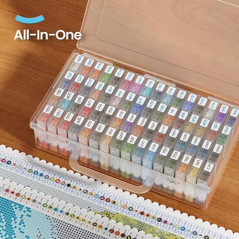 ARTDOT 64 Jars Storage Containers for Diamond Art Kits for Adults, Portable Storage Organizer with Sticker Labels for Diamond Painting Accessories and Tools