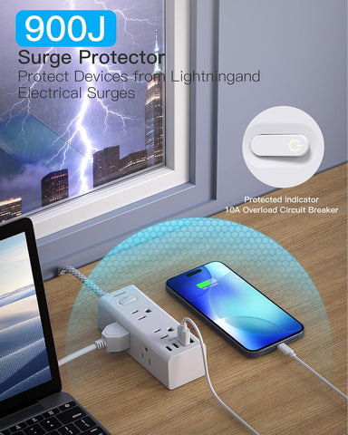 One Beat Surge Protector Power Strip, 6 Outlets with 4 USB Ports(2 USB C)