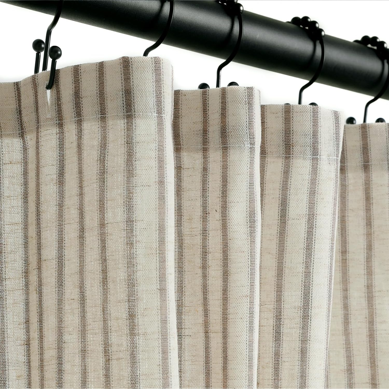 Farmhouse Striped Shower Curtain - 72x72 Inches, Linen Blend Fabric, Breathable & Machine Washable, Rustic Taupe for Bathroom Decor (Hooks/Liner Not Included)