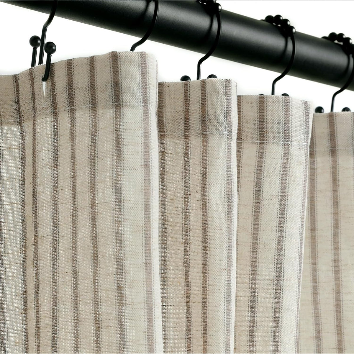 Farmhouse Striped Shower Curtain - 72x72 Inches, Linen Blend Fabric, Breathable & Machine Washable, Rustic Taupe for Bathroom Decor (Hooks/Liner Not Included)