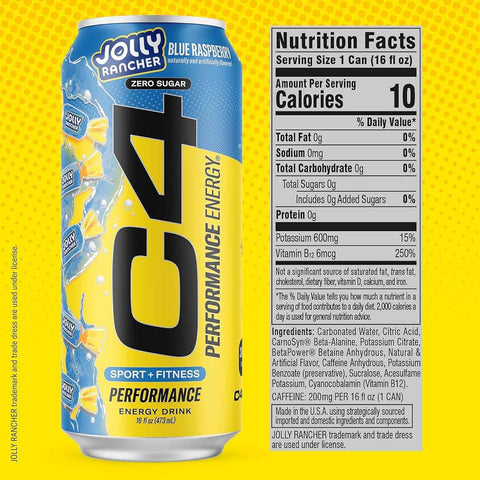 C4 Performance Energy Drink, Jolly Rancher Variety Pack, 16 Fl Oz 12pk